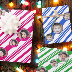 Custom Photo Custom Logo Red Blue Green Stripes Wrapping Paper Sheet