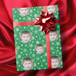 Custom Photo Custom Logo Snowflake Green Festive Wrapping Paper