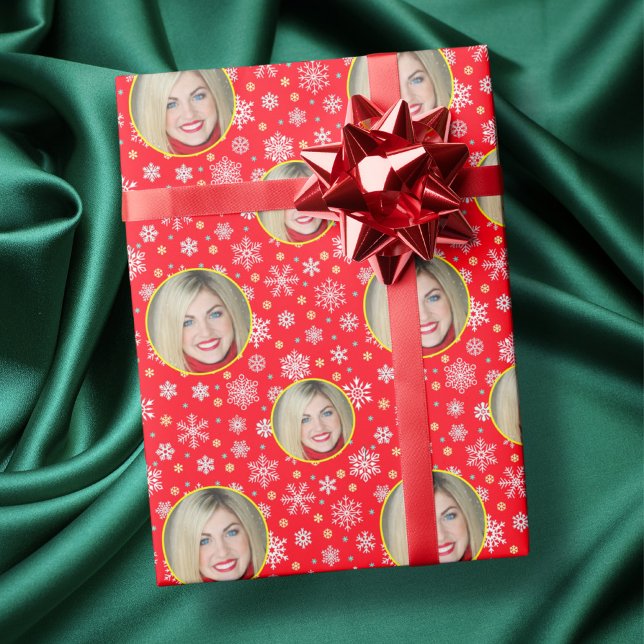 Custom Photo Custom Logo Snowflake Red Festive Wrapping Paper (Creator Uploaded)
