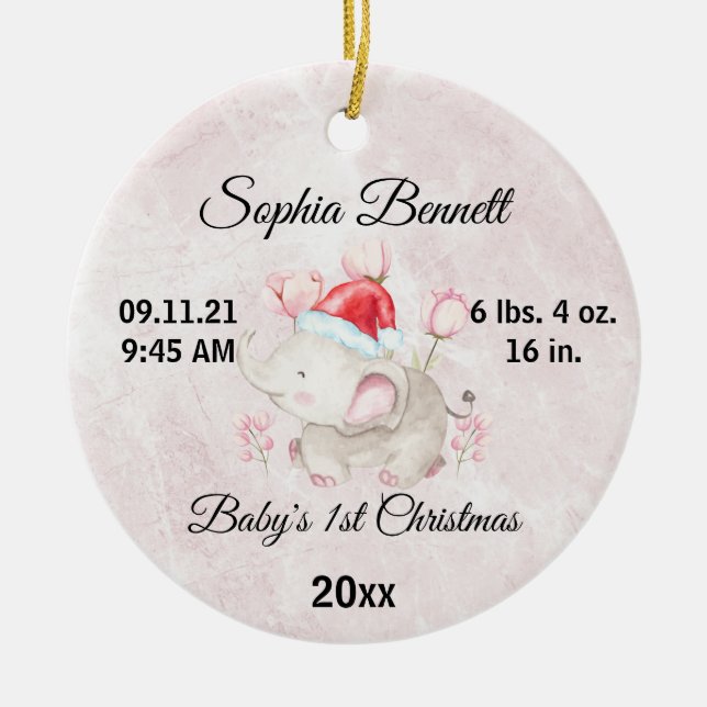 Custom Photo Cute Baby's Girl First Christmas 2023 Ceramic Ornament (Front)