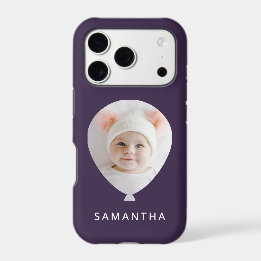 Custom Photo Cute Balloon Personalised Name Purple