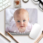 Custom Photo Cute DIY Personalised Modern “Love” Mouse Pad<br><div class="desc">“Love.” A fun, playful visual of white script handwriting and cute, playful hearts against the photo of your choice, helps keep love in your heart throughout the week. Spread happiness and joy whenever you use this stylish and modern, customised mouse pad. Easily personalise with a photo of your loved one....</div>