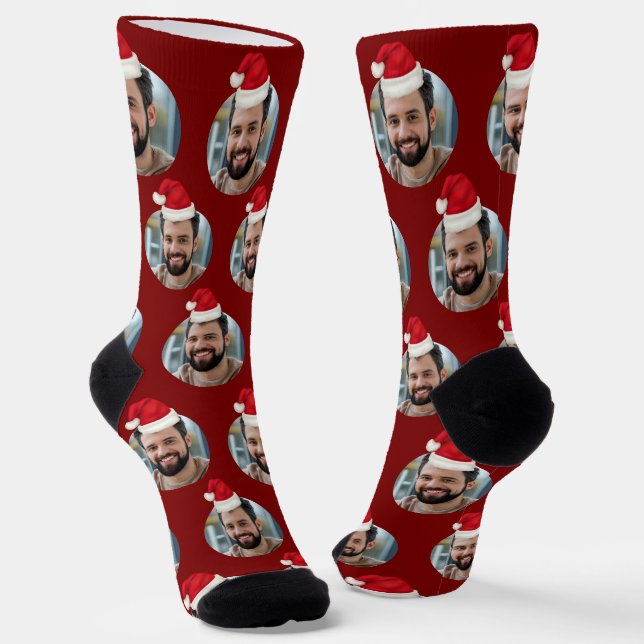 Custom Photo Cute Red Christmas Socks (Angled)