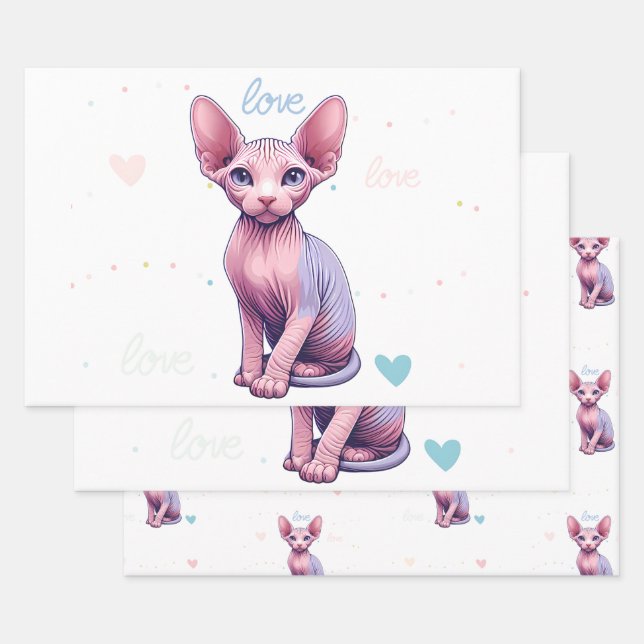 Custom Photo Cute Sphynx Kitty Cat Personalised Wrapping Paper Sheet (Set)