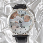 Custom photo dad father watch<br><div class="desc">Template for your own photo of the best father,  dad in the world. Black numbers.  Text: My dad. With a white photo overlay.</div>