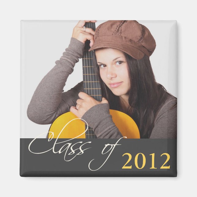 Custom photo dark grey class of school graduation magnet (Front)