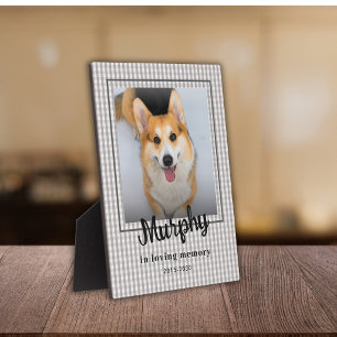 Custom Photo Dog Memorial Keepsake Grey Plaid Plaque