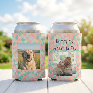 Custom Photo Dog Mum Geometric Pattern Can Cooler