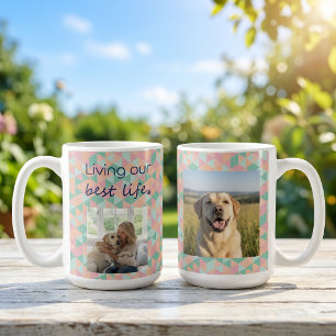 Custom Photo Dog Mum Geometric Pattern Coffee Mug