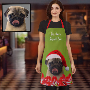 Custom Photo Dog Red Santa Hat & Orchids Mum Gift Apron