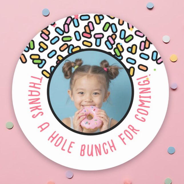 Custom Photo Doughnut Sprinkles Thanks A Hole Bunc Classic Round Sticker (Custom Photo Donut Sprinkles Thanks A Hole Bunch Classic Round Sticker)