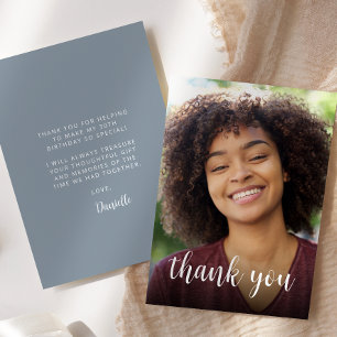 Custom Photo Dusty Blue 30th Birthday Party Thank You Card