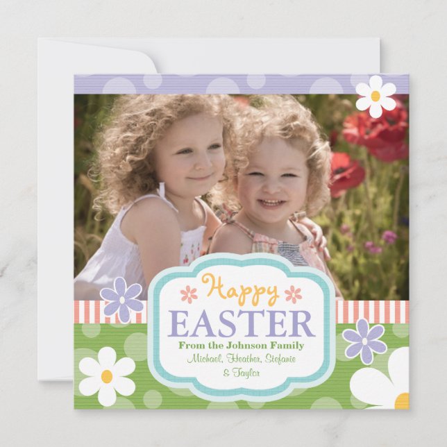 Custom Photo Easter Card Flowers and Polkadots (Front)