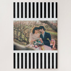 Custom Photo / Elegant Black and White Stripes Jigsaw Puzzle