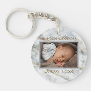 Custom Photo Elegant Blue Grey Marble Pattern 2025 Key Ring