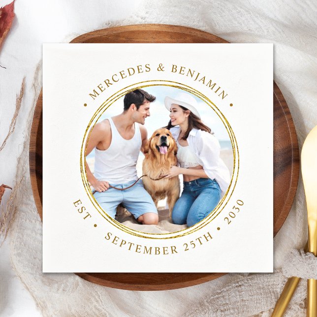 Custom Photo Elegant Gold Personalised Wedding Napkin (Creator Uploaded)