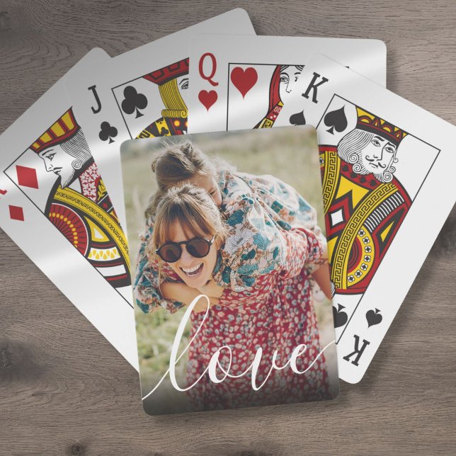 Custom Photo Elegant Modern Love Script Playing Cards (Custom Photo Elegant Modern Love Script Poker Cards)