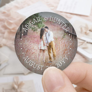 Custom Photo Elegant Modern Typography Wedding Classic Round Sticker