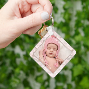 Custom Photo Elegant Pink Grey Marble Pattern 2025 Key Ring
