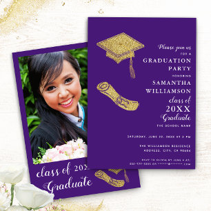 Custom Photo Elegant Purple Graduation Party Invitation