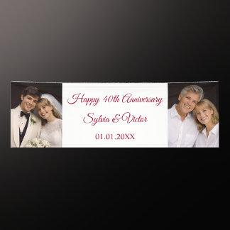 Custom Photo Elegant Red 40th Anniversary Party Banner
