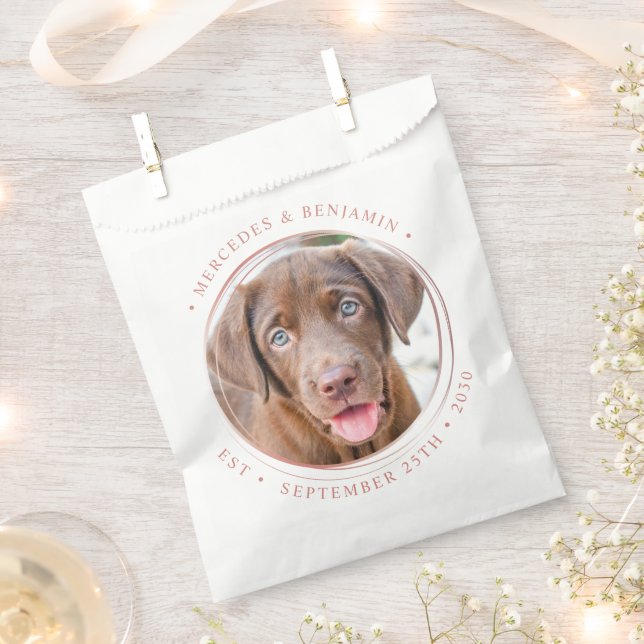 Custom Photo Elegant Rose Gold Personalise Wedding Favour Bag (Clipped)