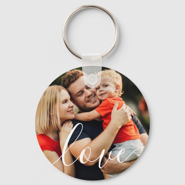 Custom Photo Elegant Script Love Key Ring (Front)