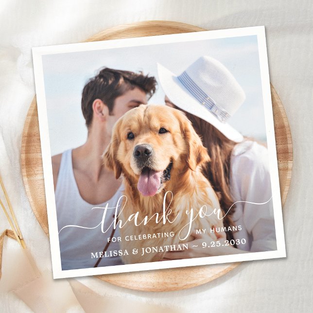 Custom Photo Elegant Thank You Dog Pet Wedding Napkin (Creator Uploaded)