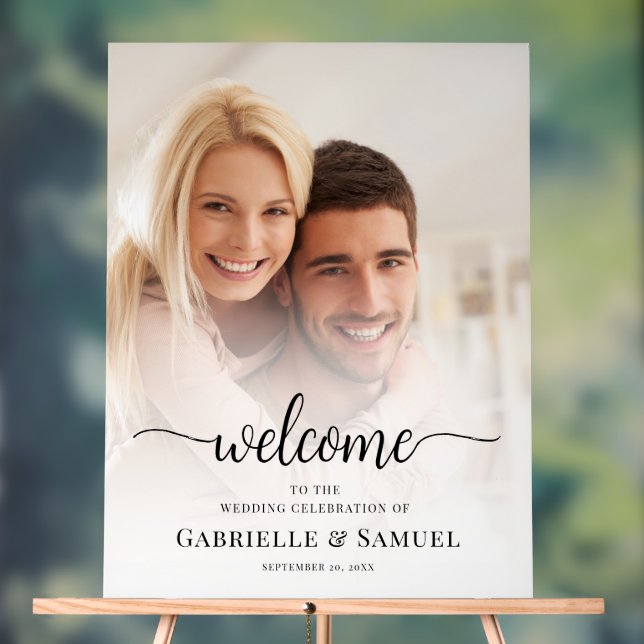 Custom Photo Elegant Wedding Welcome Acrylic Sign (Neutral)