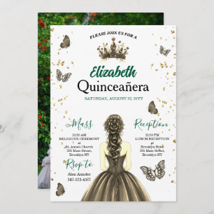 Custom Photo Emerald Green Quinceañera Invite