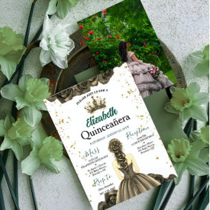 Custom Photo Emerald Green Quinceañera Invite