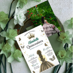 Custom Photo Emerald Green Quinceañera Invite