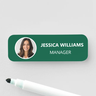 Custom Photo Employee Magnetic Safety Pin Green Name Tag