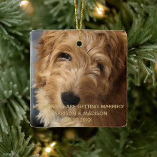 Custom photo engagement announcement Christmas Ceramic Ornament