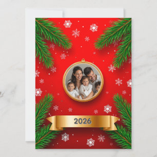 ✨ Custom Photo Evergreen Pine Frame Festive Card