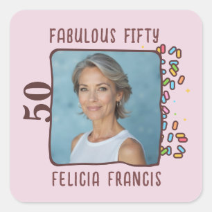 Custom Photo Fabulous Fifty Birthday Party Square Sticker