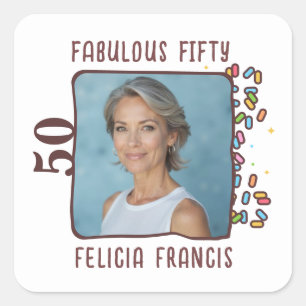 Custom Photo Fabulous Fifty Birthday Party Square Sticker