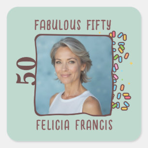 Custom Photo Fabulous Fifty Birthday Party Square Sticker