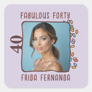 Custom Photo Fabulous Forty Birthday Party Square Sticker