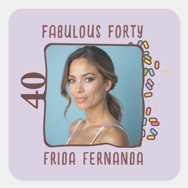 Custom Photo Fabulous Forty Birthday Party Square Sticker (Front)