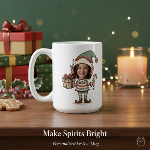 Custom Photo Face Christmas Elf Coffee Mug