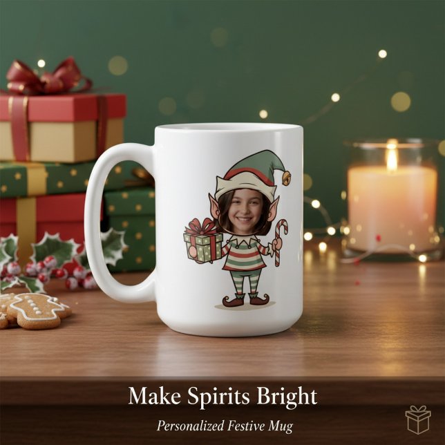 Custom Photo Face Christmas Elf Coffee Mug (Creator Uploaded)
