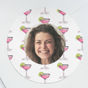 Custom Photo Face & Cocktail   Personalised Pink  Coaster