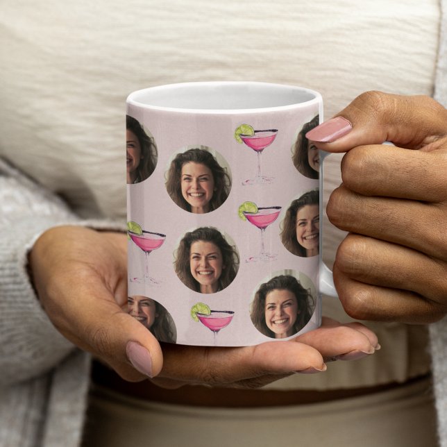 Custom Photo Face & Cocktail | Personalised Pink  Coffee Mug (Creator Uploaded)