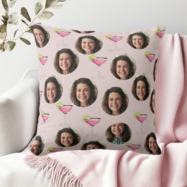 Custom Photo Face & Cocktail | Personalised Pink  Cushion (Creator Uploaded)