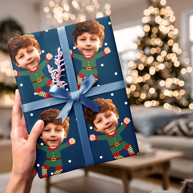 Custom Photo Face Fun Christmas Elf Kid Picture  W Wrapping Paper (Creator Uploaded)