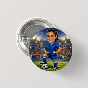 Custom Photo-Face Soccer/Football Star Caricature 3 Cm Round Badge