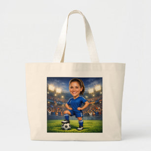 Custom Photo-Face Soccer/Football Star Caricature  Large Tote Bag