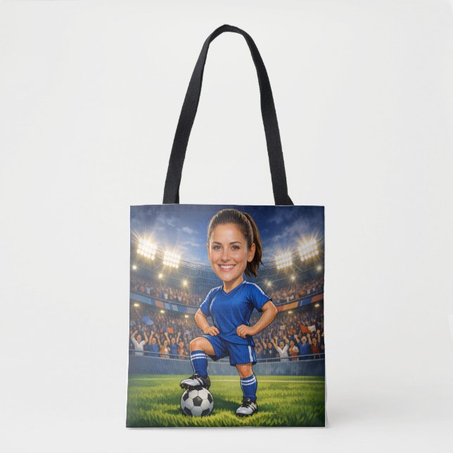 Custom Photo-Face Soccer/Football Star Caricature  Tote Bag (Front)