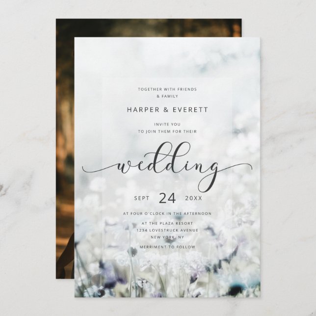 Custom Photo Fading Wildflower Meadow Wedding Invitation (Front/Back)